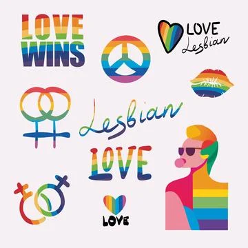 LGBTQ Pride Parade Set. Vector illustration of a gay pride parade. A group of 库存插图