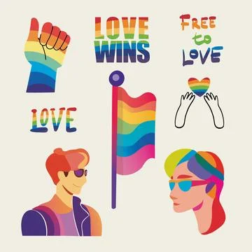 LGBTQ Pride Parade Set. Vector illustration of a gay pride parade. A group of Illustrazione stock