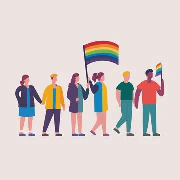 LGBTQ Pride Parade. Vector illustration of a gay pride parade. A group of people 스톡 일러스트
