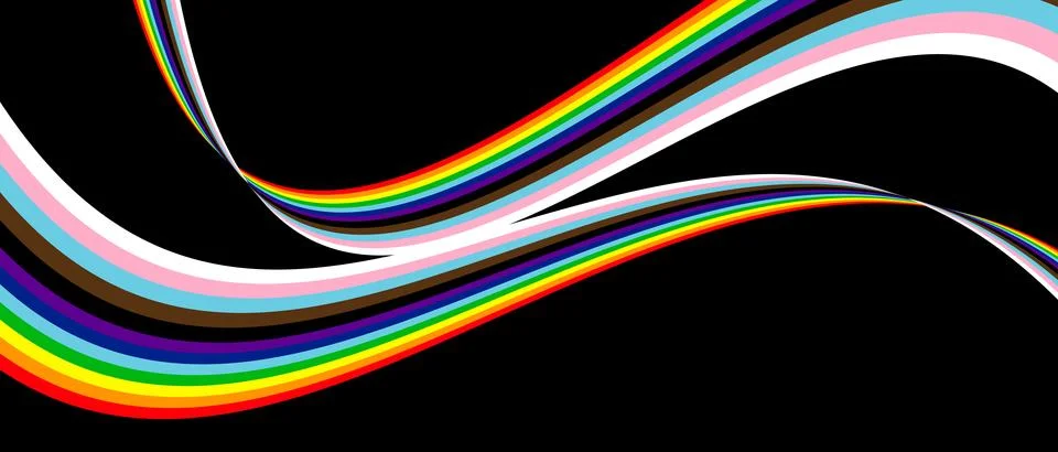 LGBTQ+ Progress Pride rainbow waves background with copy space. Vector EPS 10 Stock Illustration