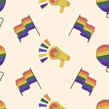 LGBTQ seamless pattern. Pride parade with rainbow flag. Pride Month multi c.. 库存插图