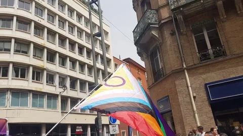 LGBTQIA plus Inclusive Progress Pride Flag.  Stock Footage 277369464