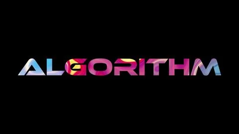 Lgorithm text on black background. Multicolored glossy technological word w.. Stock Illustration