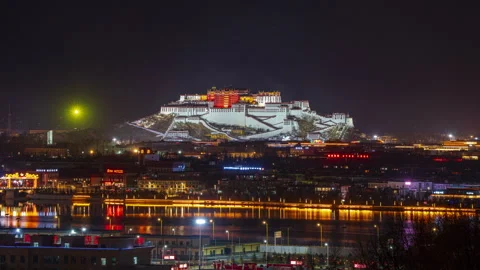 Lhasa Potala Palace Night View Timelapse Stock Footage 327255537