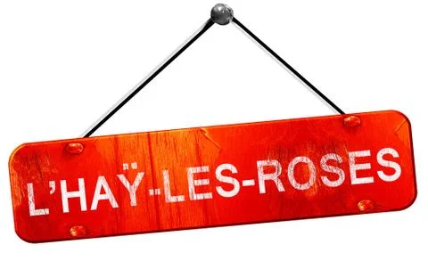 L'hay-les-roses, 3D rendering, a red hanging sign Stock Illustration