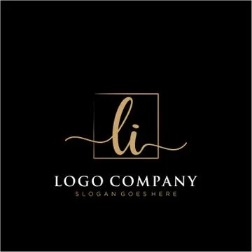 LI Initial handwriting logo with rectangle template vector Stock Illustration