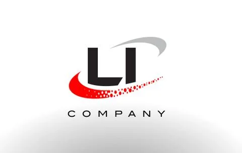LI Modern Letter Logo Design with Red Dotted Swoosh Stock Illustration