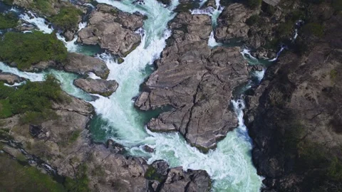 Li Phi Falls Mekong River Aerial Si Phan Don Laos 4K Video stock 327139747