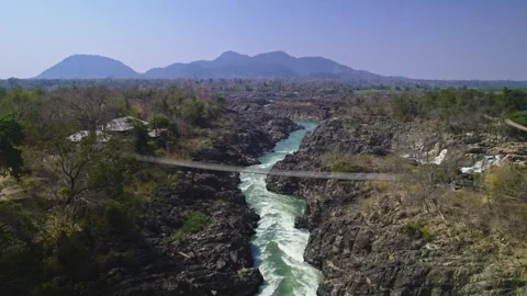 Li Phi Falls Mekong River Aerial Si Phan Don Laos 4K Video stock 327139792