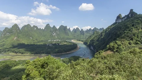 Li river bend at the karst hills Stock Footage 99279807