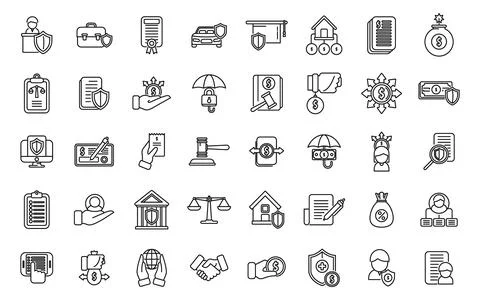 Liability icons set outline vector. Longevity annuity Stock Illustration