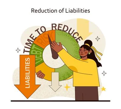 Liability Reduction concept. Decisive steps towards minimizing debts and Illustrazione stock