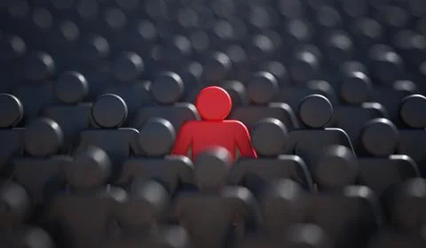 Liadership, difference and standing out of crowd concept. 3D rendered illustr Illustrazione stock