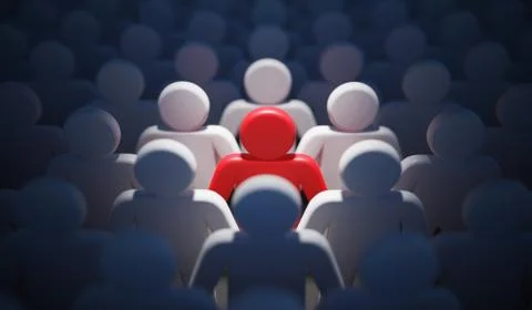 Liadership, difference and standing out of crowd concept. 3D rendered illustr Illustrazione stock