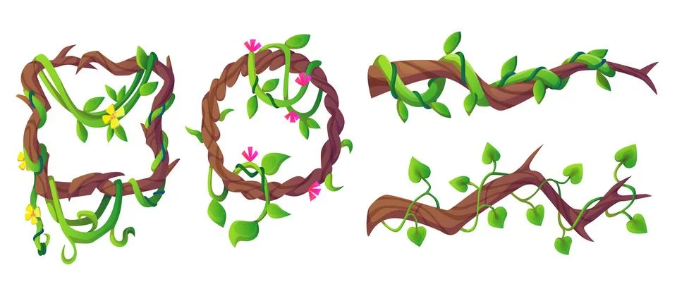Liana vine frames and borders for game ui design. 스톡 일러스트
