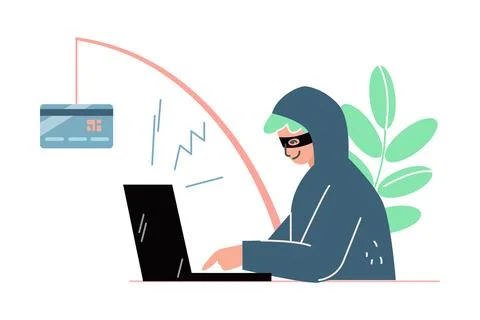 Premium Vector  Hacker fishing and sit on sling chair cyber crime and  phishing scam concept vector illustration