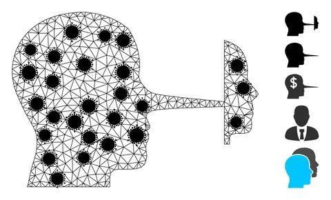 Liar Mask Wire Frame Mesh Icon with Infection Items 스톡 일러스트