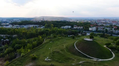 Liban quarry, Krakus Mound and aerial panorama of Cracow, Krakow, Poland, Polska Stock Footage 129762616