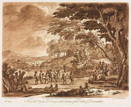 Liber Veritatis: No. 108, Landscape with Satyrs and Nymphs Dancing, 1775. R.. Stock Illustration