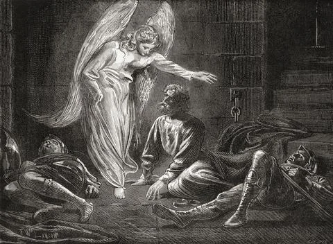 The Liberation Of Saint Peter From Herods Prison By An Angel.  From Acts Of  Th Stock Photos