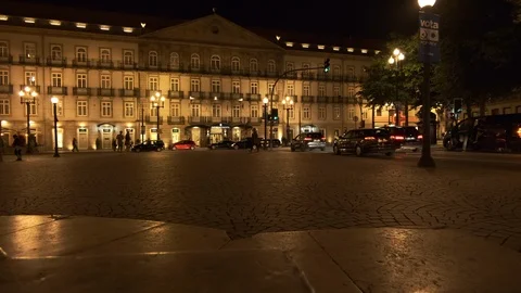Liberdade Square and Palacio das Cardosas in centre of Porto, Portugal at night. Stock Footage 119168733