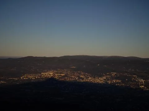Liberec cityscape at sunset from jested mountain, czech republic Stock Photos