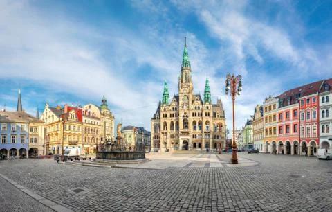 Liberec, Czechia. View of main square with Town Hall Fotos Stock