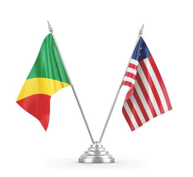 Liberia and Congo table flags isolated on white 3D rendering Stock Illustration