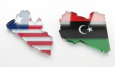 Liberia and Libya maps 3d glass icons with flags on white backdrop for geog.. Stock Illustration