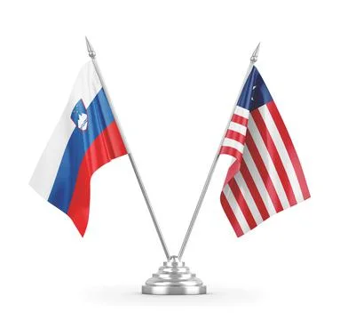 Liberia and Slovenia table flags isolated on white 3D rendering Stock Illustration