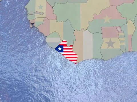 Liberia with flag on globe Illustrazione stock