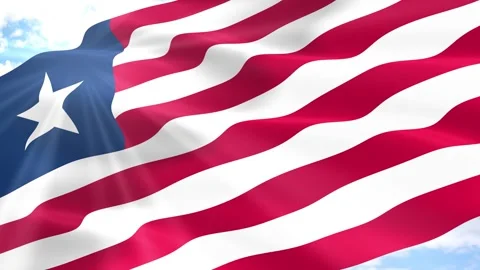 Liberia Flag Seamless Loop 4k 60fps on Sky Background Stock Footage 341563423