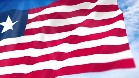 Liberia Flag Seamless Loop 4k 60fps on Sky Background Stock Footage 341674877