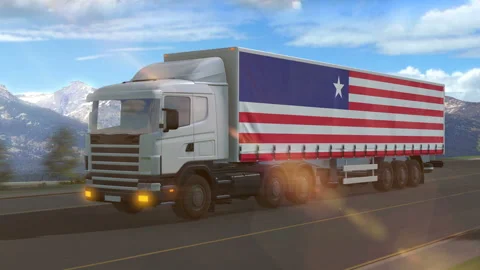 Liberia flag shown on the side of a large truck Stock Footage 122102244