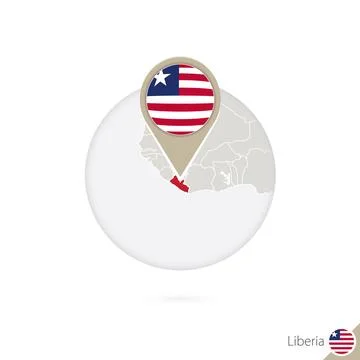 Liberia map and flag in circle. Map of Liberia, Liberia flag pin. Map of Li.. Stock Illustration