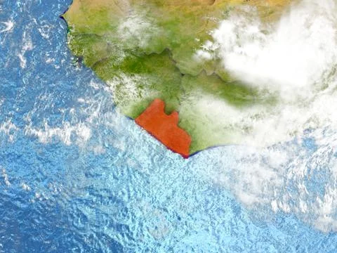 Liberia on map with clouds Stock Illustration