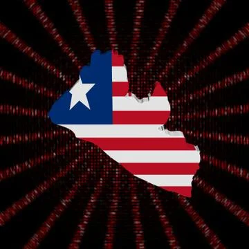 Liberia map flag on red hex code burst illustration Stockillustratie