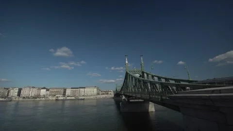 Liberty Bridge Over Danube River in Budapest Hungary on Sunny Day Stock Footage 336067372