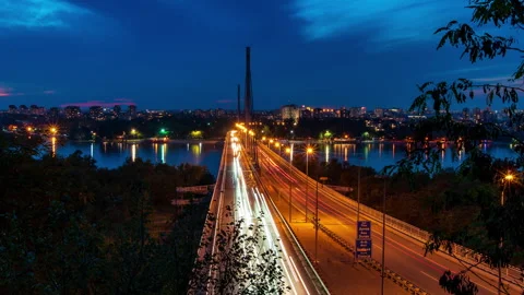 Liberty Bridge with Rising Danube Level and Blue Clouds Cropped Long Timelapse Stock Footage 286037990