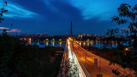 Liberty Bridge with Rising Danube Level and Blue Clouds Static Long Timelapse Stock Footage 286038010