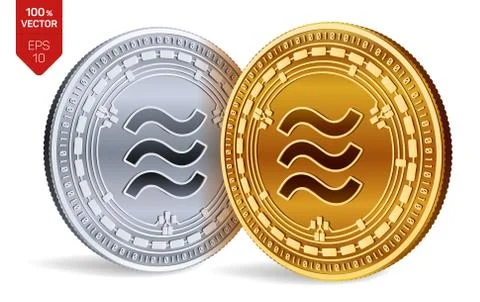 Libra. 3D isometric Physical coins. Digital currency. Cryptocurrency. Golden  Stock Illustration