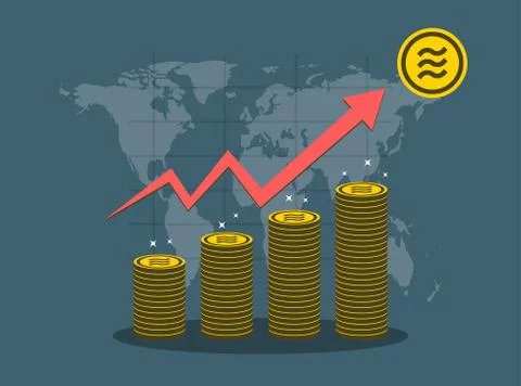 Libra coin concept growth chart on background map world.vector Illustrator Stock Illustration