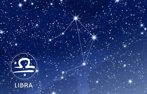 Libra constellation in the blue night sky, zodiac sign on blue background, .. Stock Illustration
