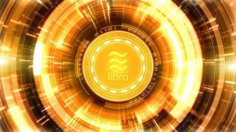 Libra cryptocurrency sign in digital cyberspace. Network and Internet marketi Stock Footage 111185175
