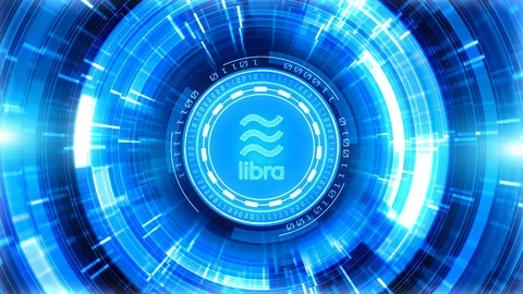 Libra cryptocurrency sign in digital cyberspace. Network and Internet marketi Stock Footage 111185228