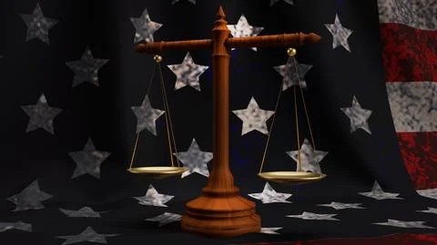 Libra on front American flag 3d rendering for law content. Stock Photos