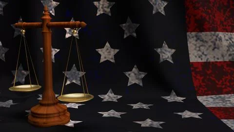 Libra on front American flag 3d rendering for law content. Stock Photos