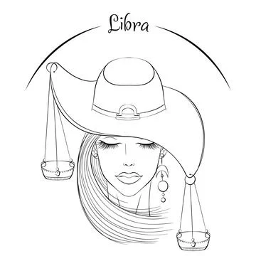 Libra as a girl in hat Stock Illustration