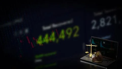 The libra on notebook  for law concept 3d rendering. Stock Illustration