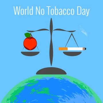 Libra stand on the Earth. On one side is a cigarette. In another bowl, health Stock Illustration